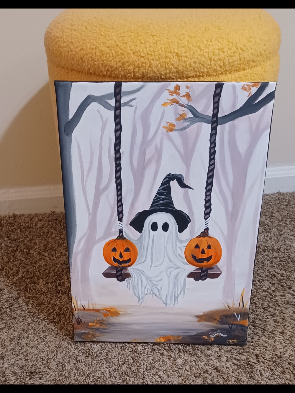 Original Acrylic Halloween Ghost Painting with Jack-o'-Lanterns - Picture 6 of 6